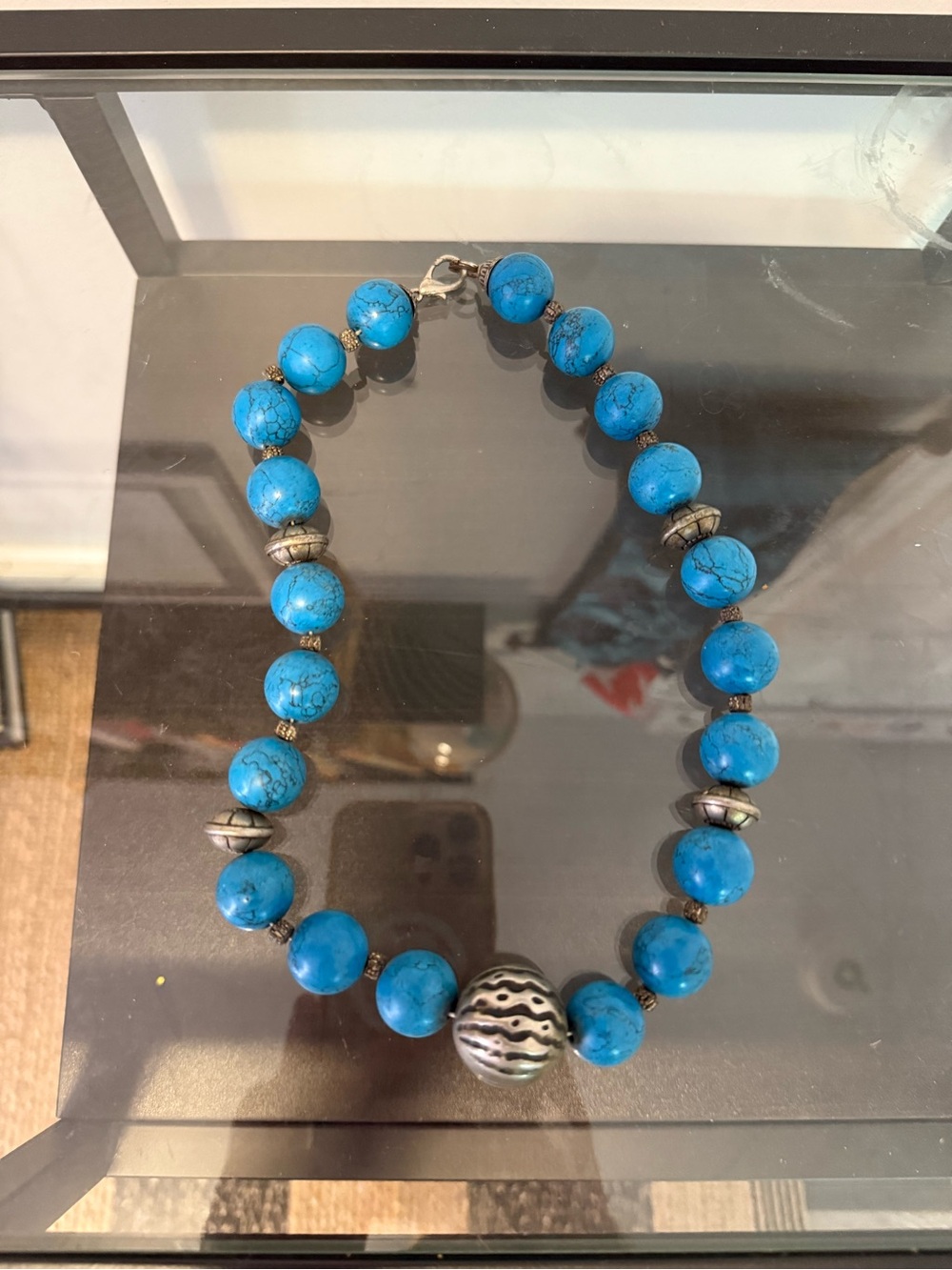 Bright Turquoise Bead Necklace with Silver Accent Beads